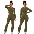 NOIRÉA two-piece set in olive green - cropped top and flared pants